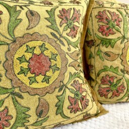Suzani Cotton Cushion/Pillow Cover Embroidered, 16 X 16 Mustard/Yellow, Details Floral Motif, Pillow Case, Floral Cushion - thumbnail 2
