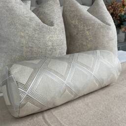 Luxury Bolster Cushion 16x6 - Bill Beaumont Fabric Calico Power Geometric Design Duck Feather Fill Handmade