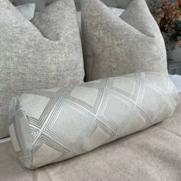 Luxury Bolster Cushion 16x6 - Bill Beaumont Fabric Calico Power Geometric Design Duck Feather Fill Handmade - thumbnail 4