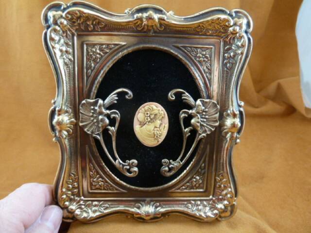 Framed Cameos Small Hair Net Lady Girl Pink + Ivory Victorian Scrolled Floral Design Brass Frame Wall Shelf Desk Hanging Art Cfs22-20 - image 1