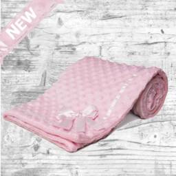 Personalised New in Embroidered Baby Dimple Bow Ribbon Trim Blanket 3 Colours Super Soft - thumbnail 3