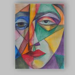 Vibrant Cubist Woman Face Colour Pencil Portrait Canvas Wall Art Print Decor Picture Ready To Hang - thumbnail 1