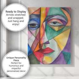 Vibrant Cubist Woman Face Colour Pencil Portrait Canvas Wall Art Print Decor Picture Ready To Hang - thumbnail 3