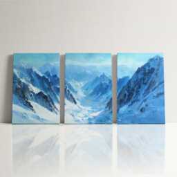 Swiss Alps Icy Mountain Glacier Painting 3 Panel Split Canvas Wall Art Winter Landscape Oil Home Decor Gift - thumbnail 3