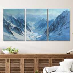 Swiss Alps Icy Mountain Glacier Painting 3 Panel Split Canvas Wall Art Winter Landscape Oil Home Decor Gift - thumbnail 2