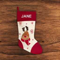 Personalised Christmas Stocking - Red Reindeer Embroidered Name - thumbnail 1
