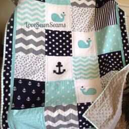 Baby Quilt/Nautical Quilt/Coastal Baby Bedding/Handmade Baby Quilt/Made in Usa - thumbnail 3