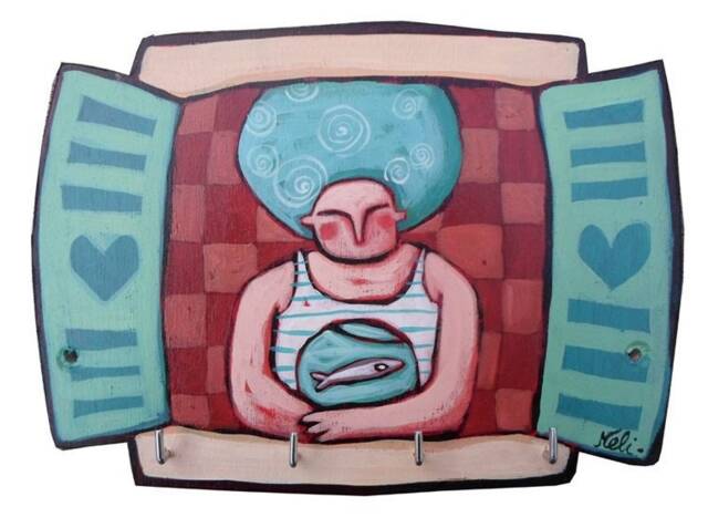 "Painted Wooden Key Hanger ""Window On Sardine"