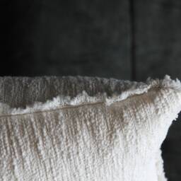 Ivory Cream White Long Lumbar Pillow With Insert in Boucle, Fringed Edge - thumbnail 2