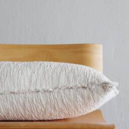 Ivory Cream White Long Lumbar Pillow With Insert in Boucle, Fringed Edge - thumbnail 3