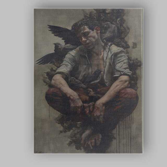 Dark Moody Man With Black Ravens Gothic Surreal Portrait Canvas Wall Art Print Decor Picture Ready To Hang - image 1