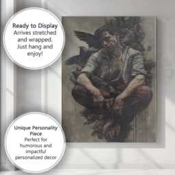 Dark Moody Man With Black Ravens Gothic Surreal Portrait Canvas Wall Art Print Decor Picture Ready To Hang - thumbnail 3
