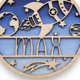 Personalised Rocket Name Sign - Wooden Space Nursery Wall Plaque Custom Kids Bedroom Door Ready To Hang - thumbnail 2