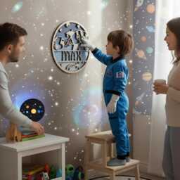 Personalised Rocket Name Sign - Wooden Space Nursery Wall Plaque Custom Kids Bedroom Door Ready To Hang - thumbnail 3