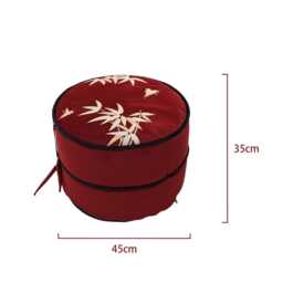 Red Bamboo Velvet Pouf Cover, Chinoiserie Ottoman Floor Cushion - thumbnail 4