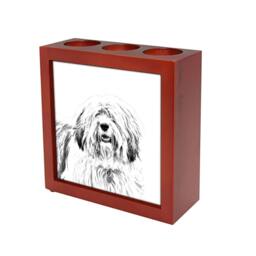 Polish Lowland Sheepdog - Wooden Stand For Candles/Pens With The Image Of A Dog New Collection