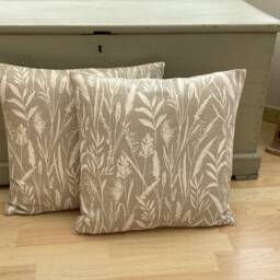 Handmade Linen Throw Pillow Cover Wild Grasses Beige Ivory - thumbnail 3