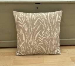 Handmade Linen Throw Pillow Cover Wild Grasses Beige Ivory - thumbnail 1