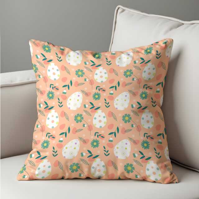 Peach Easter Egg Cushion Cover, Floral Spring Pillow Case, Pastel Decor, Modern Sofa Nursery - image 1