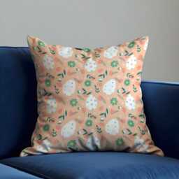 Peach Easter Egg Cushion Cover, Floral Spring Pillow Case, Pastel Decor, Modern Sofa Nursery - thumbnail 3