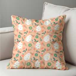 Peach Easter Egg Cushion Cover, Floral Spring Pillow Case, Pastel Decor, Modern Sofa Nursery - thumbnail 1