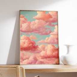 Pink Cloud Wall Art, Dreamy Sky Poster, Pastel Cloudscape Print, Aesthetic Digital Painting, Soft Sunset Decor, Modern Home Artwork - thumbnail 2