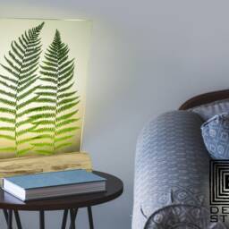 Gift For Mom On Birthday, Fern Light Table Lamp, Her Wood Epoxy Resin Home Decor Modern Lamp Table, Design Bedside - thumbnail 2
