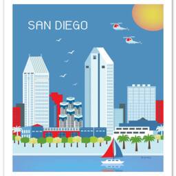 San Diego Wall Art, Skyline Print, Vertical Blue Decor, Sd Ca Art - Style E8-O-Sd - thumbnail 3