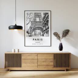 Paris Eiffel Tower Print Black & White France Travel Poster - thumbnail 1
