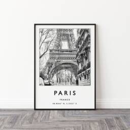 Paris Eiffel Tower Print Black & White France Travel Poster - thumbnail 2