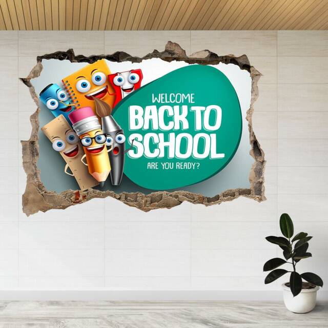 Back To School Stationary Banner 3D Smashed View Wall Sticker Poster Decal A963 - image 1