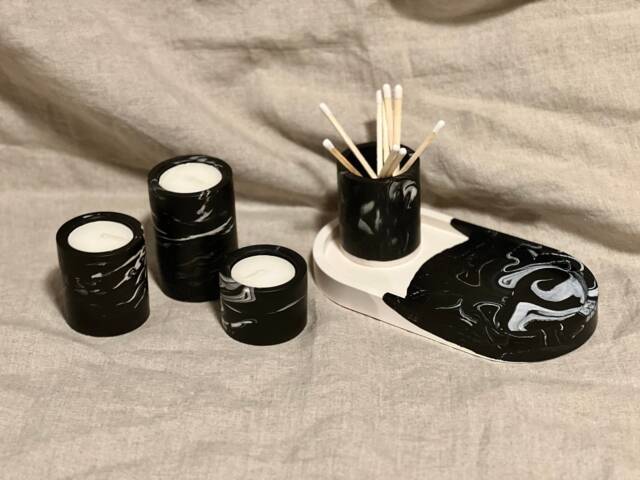Handmade Jesmonite Marble Tea Light Holder Set Modern Stone Decor - image 1