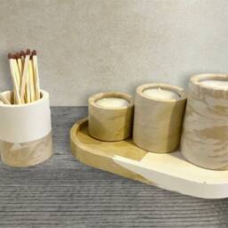 Handmade Jesmonite Marble Tea Light Holder Set Modern Stone Decor - thumbnail 3