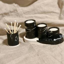 Handmade Jesmonite Marble Tea Light Holder Set Modern Stone Decor - thumbnail 2