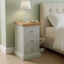 Painted Bedside Table With Oak Top 3-Drawer Nightstand, Assembled - thumbnail 1