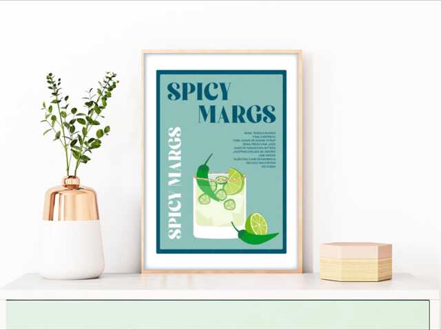 Spicy Margs Cocktail Print, Margarita Cocktails Wall Art, Art Cocktails, Recipe Print - image 1