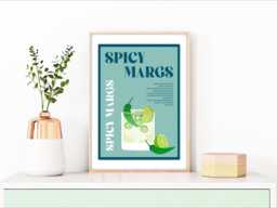 Spicy Margs Cocktail Print, Margarita Cocktails Wall Art, Art Cocktails, Recipe Print - thumbnail 1