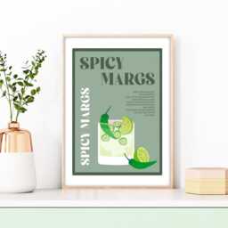 Spicy Margs Cocktail Print, Margarita Cocktails Wall Art, Art Cocktails, Recipe Print - thumbnail 3