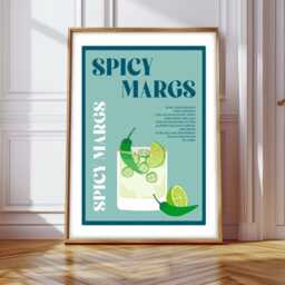 Spicy Margs Cocktail Print, Margarita Cocktails Wall Art, Art Cocktails, Recipe Print - thumbnail 2