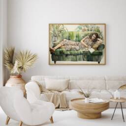 Woman On The Couch Art Print, Sage Green Wall Art, Neutral Apartment Canvas, Modern Home Decor, Bedroom Printable Gift , Digital - thumbnail 2