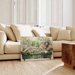 Woman On The Couch Art Print, Sage Green Wall Art, Neutral Apartment Canvas, Modern Home Decor, Bedroom Printable Gift , Digital - thumbnail 3