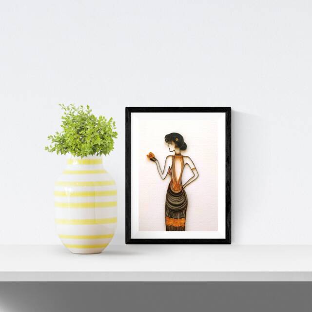 Quilled Art Deco Dress Wall Art Black & Gold Fashion Decor - image 1
