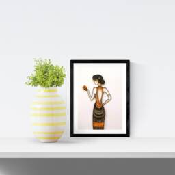 Quilled Art Deco Dress Wall Art Black & Gold Fashion Decor - thumbnail 1
