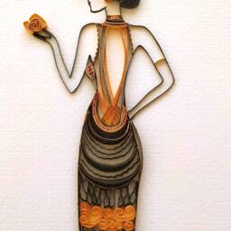 Quilled Art Deco Dress Wall Art Black & Gold Fashion Decor - thumbnail 2