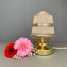 Vintage Globe Table Lamp in White & Gold Frosted Glass