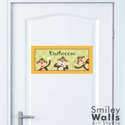 Kids Bathroom Wall Art, Monkeys Decal For Decor, Prints Stickers, Door Sign - thumbnail 2