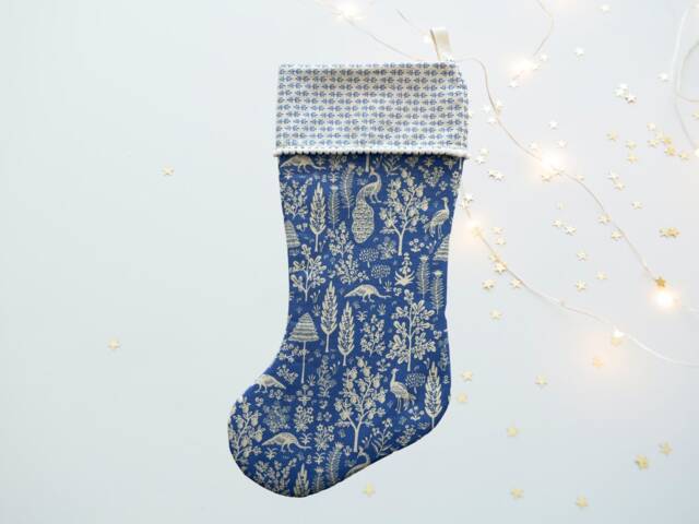 Rifle Paper Co Camont Menagerie Silhouette - Blue Fabric Christmas Stocking - image 1
