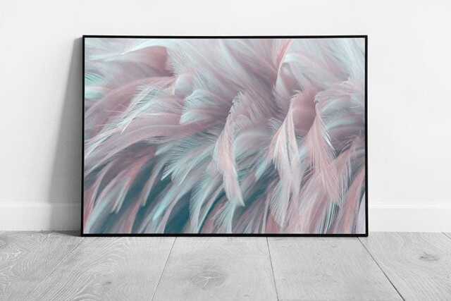 Abstract Nature Pastel Bird Fluffy Feather Art Wall Print On Paper Framed Picture Print - image 1