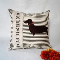 Felt Dachshund Pillow Striped Cotton Accent Cushion Cover - thumbnail 1