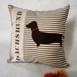 Felt Dachshund Pillow Striped Cotton Accent Cushion Cover - thumbnail 3